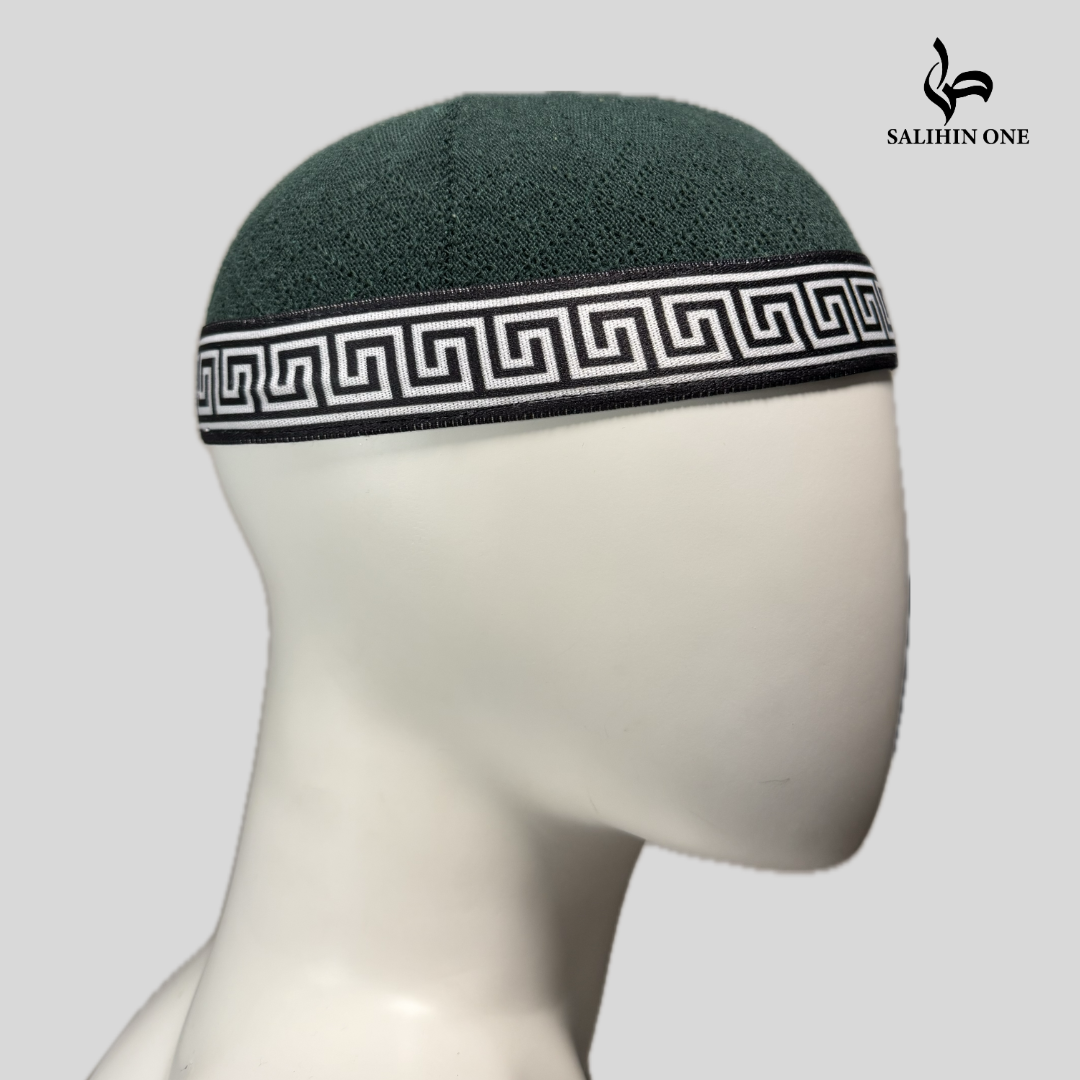 Kufi Egipcio Verde oscuro con bordes en blanco y negro